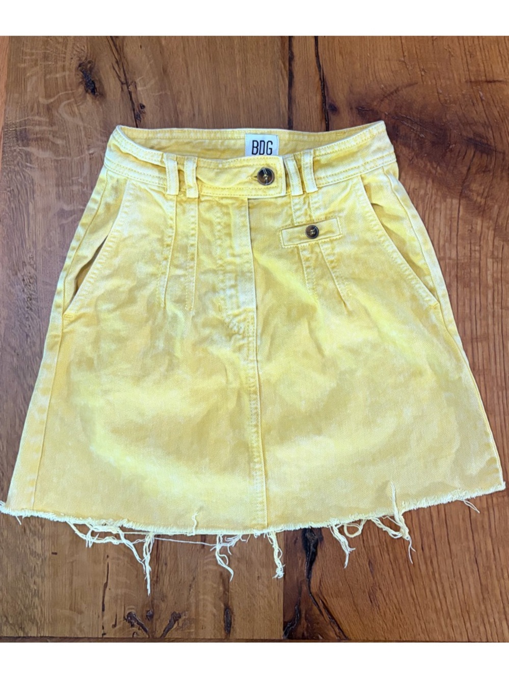 Urban Outfitters BDG 100% Cotton Yellow Frayed-Hem Mini Skirt, Size XS